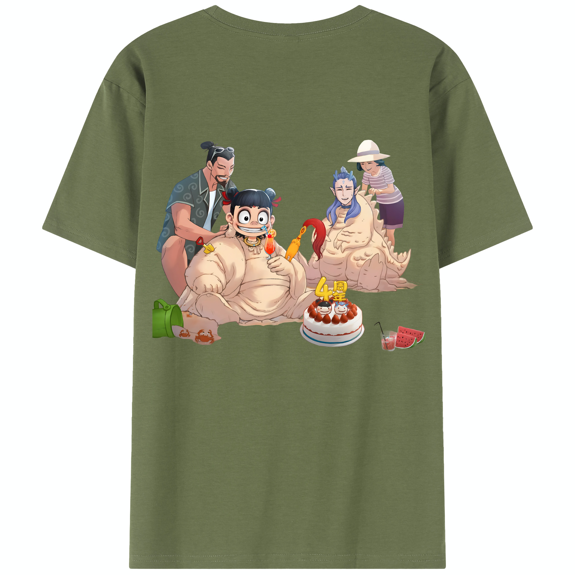 （画像用） Ne Zha 2 ナタ 魔童の大暴れ 綿100％半袖Tシャツ（背面プリント）